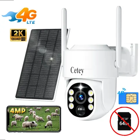 Outdoor 4G LTE Cellular Solar Security Camera, No WiFi Needed, 4MP HD Color Night Vision, 360° Coverage, Motion Alerts, IP66 Waterproof Camara de seguridad for Farm/Home (Free SIM Card)