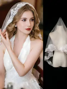Vintage French Veil! Trailing Veil Lace Trim + Long Train = Dream Wedding Look, Lace Drop Veil, Wedding Veils for Brides, The Wedding Veil