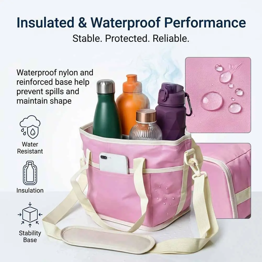 Family Size 4-Compartment Sturdy Drink Bag - Insulated Bottle Holder, Coffee Cup Tumbler Carrier Caddy