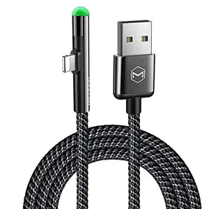 mcdodo Right Angle Design Extra Long Gaming Charger Cable with Green LED Light USB Charging& Syncing Cord Compatible iPhone Xs MAX XR X 8 8 Plus 7 7 Plus 6s 6s Plus 6 6 Plus (Black, 4FT/1.2M) Pad Cellphone Smartphone Mobile Electronic
