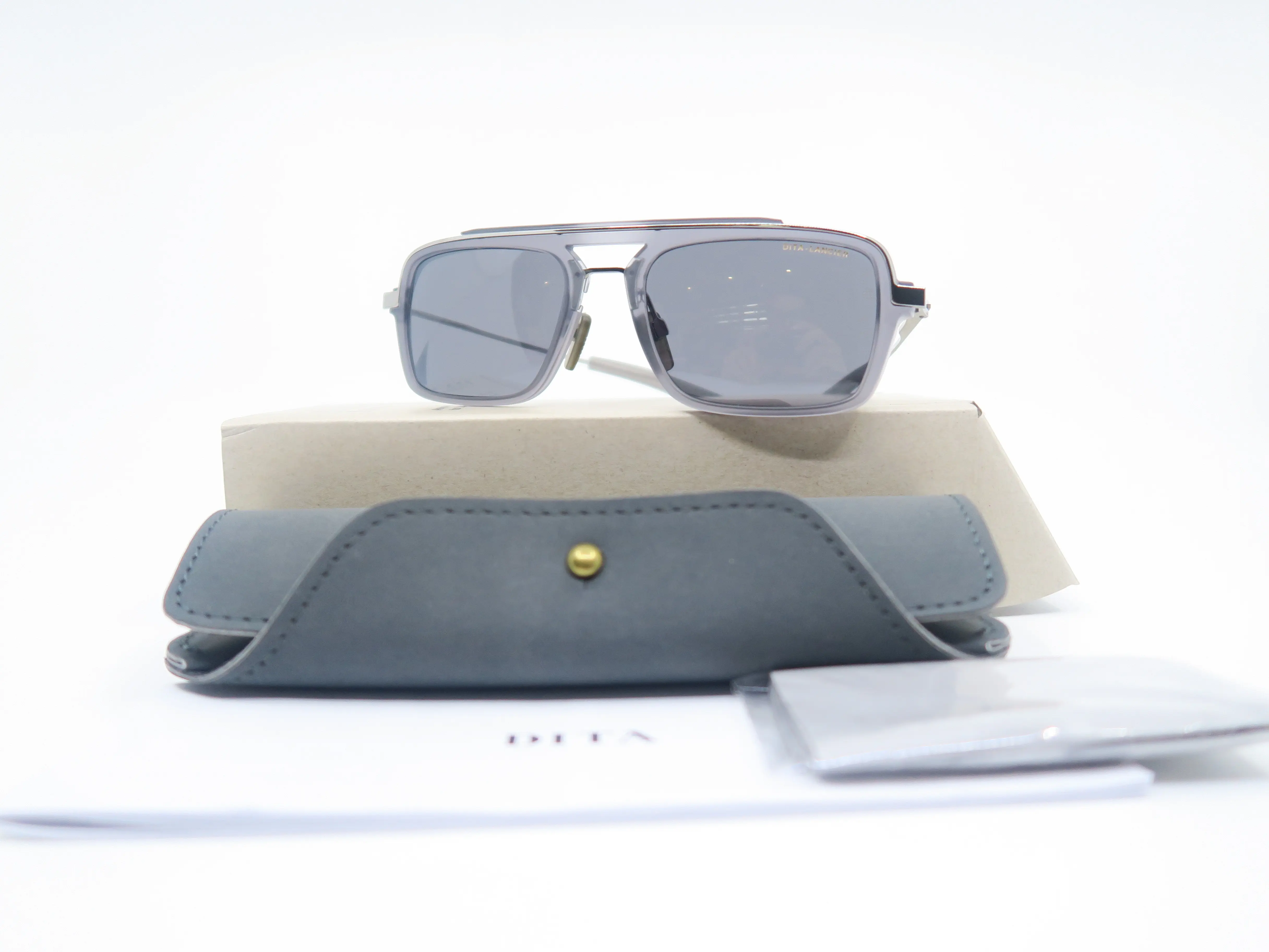 DITA Lancier Ichi DLS404 Unisex Square Sunglasses - Full Rim Metal Frame in Acetate & Titanium, Matte Grey with Polarized UV Protection Lenses, Sunglasses Frames, 56Mm 20Mm 146Mm