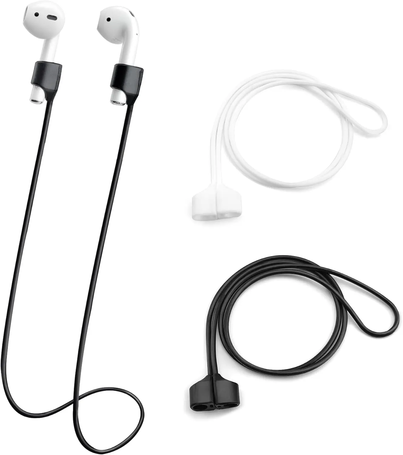 2 count  Anti-Lost Straps Soft   Earbud Lanyards for  Running (Black and White)