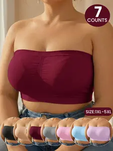 Plus Size Women Seamless Comfort Solid Bandeau Bra Top, Strapless Tank Top, Elastic Waist, No Padding Tube top for Sleep&Home,Daily Wear, Women's Plus Size Lingerie Underwear for All Seasons