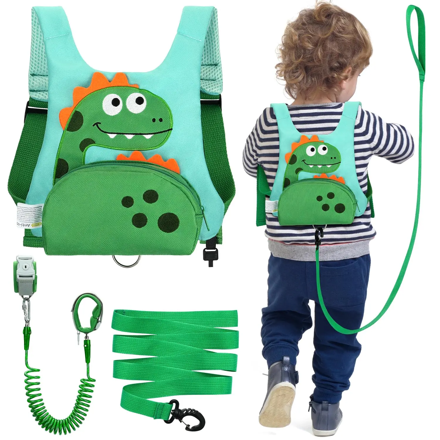Summer Spring Gift 3 in 1 Toddler Harness Leash + 8.2ft Anti Lost Wrist Link, Cute Dinosaur Kids Safety Harness Tether with Key Lock, Child Protective Leashes While Walking for Outdoor Activity Keep Kids Close