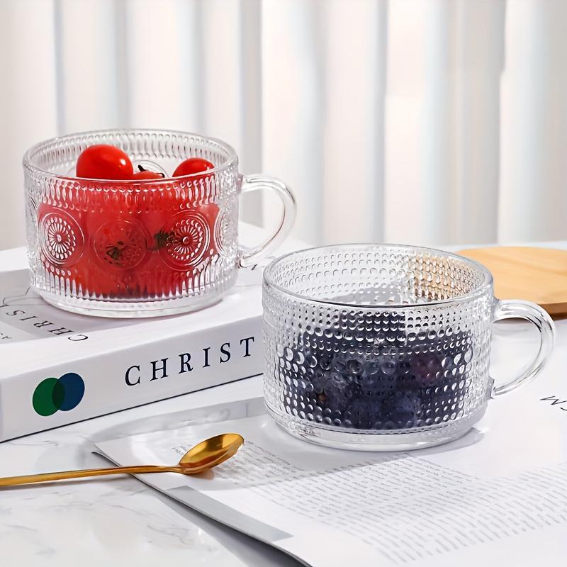 4-piece set of 15.2oz/450ml glass cups and wooden lids, vintage glass coffee cups are perfect for cappuccinos, latte, cereal