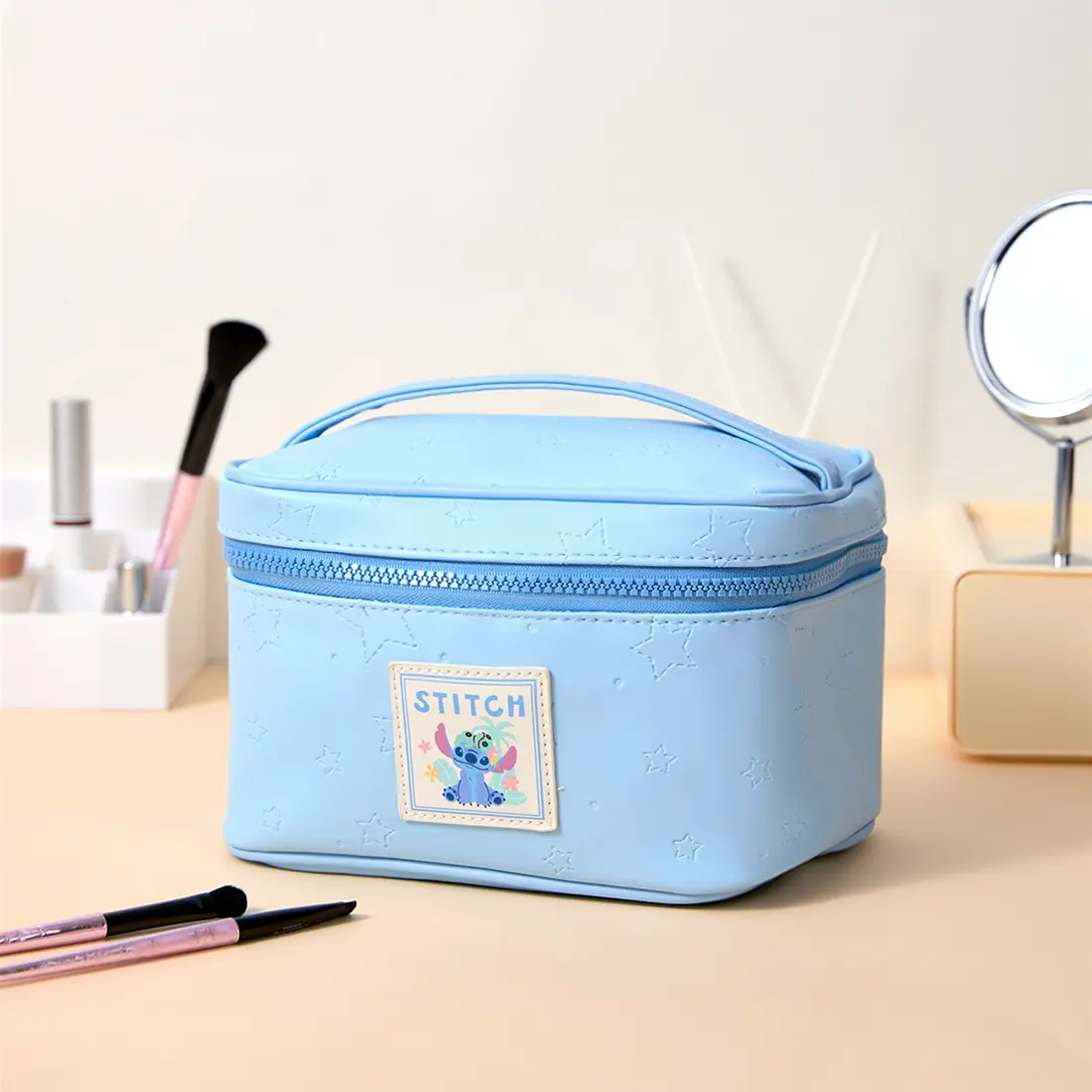 Disney Stitch Cartoon Makeup Bag, Cosmetic Organizer with Zipper, Travel Toiletry Bag for Women,Handheld Makeup Bag,Simple Cylindrical Organizer, Cute Cartoon Toiletry Pouch, Cute Stitch Design(1pc)