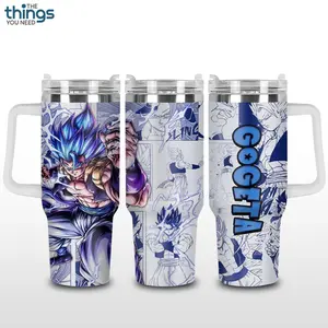Blue Gogeta Anime Tumbler 40oz & 20oz, Insulated Stainless Steel Travel Mug with Handle & Lid, Double Wall Vacuum Cup, Power Fusion Aesthetic Gift for Anime Fans, Water Bottle, Daily Use