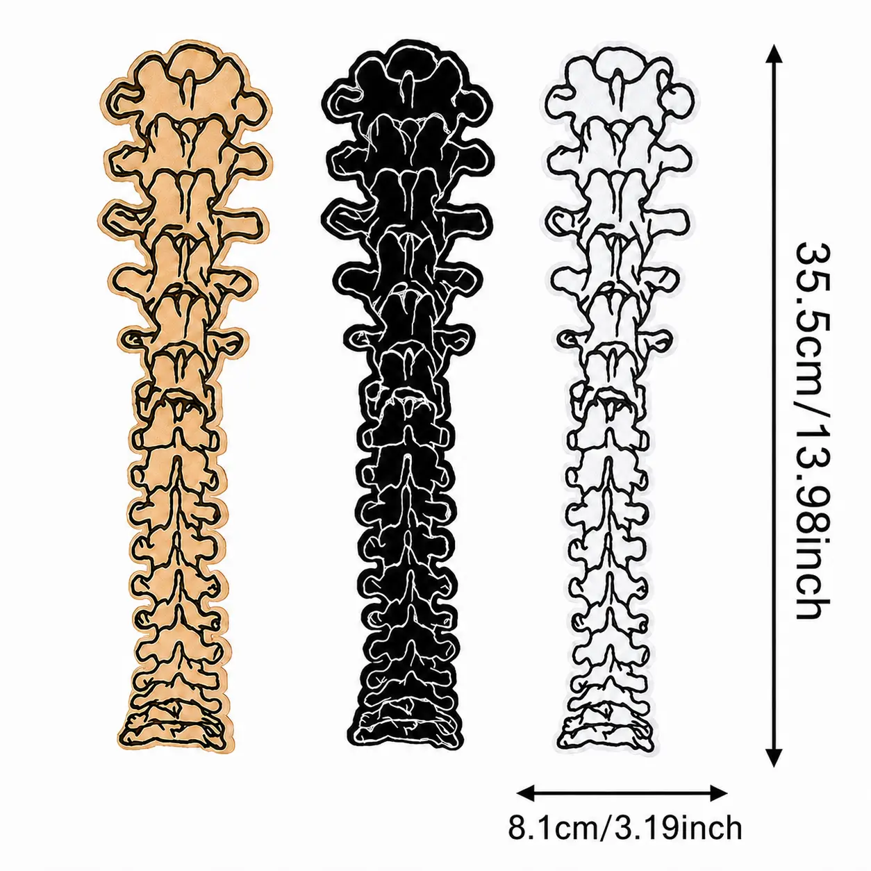 2PCS large embroidered skeleton spine iron-on patches, punk gothic anatomical vertebra sew-on badge, DIY clothing decoration for denim jackets, backpacks, jeans, hats, rock metal dark aesthetic fashion accessories Freeship