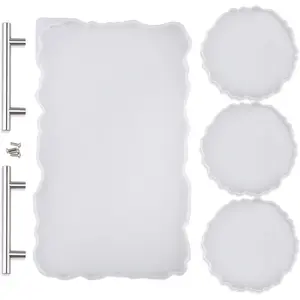 Resin Tray Mold Silicone & 3Pcs Geode Coaster Molds for DIY Crafts, Epoxy Resin Casting Molds for Making Faux Agate Tray, Serving Board, Home Decorations