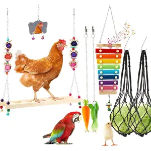 8 count Chicken Toys for Coop Accessories, Chicken Swing, Xylophone, Mirror, Vegetable Hanging Feeder, Fruit Rack for Poultry Rooster Large Bird Parrot Lovers' Entertainment