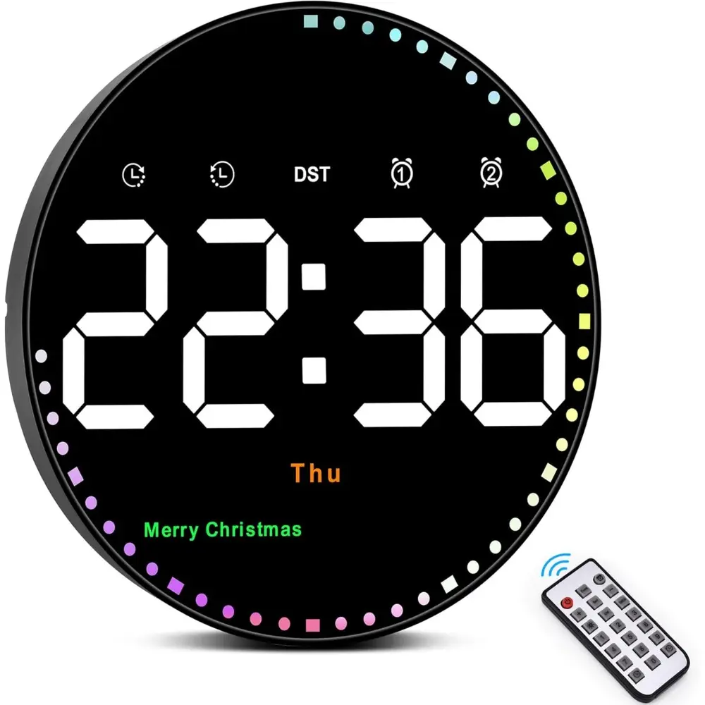 Digital wall clock, Decorative Clock, Digital Clock Decor, 10-inch large-screen LED digital clock, with remote control, adjustable brightness, calendar and temperature display, 12/24-hour format, suitable for home, elderly users