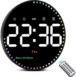 Digital wall clock, Led Wall Clocks, 10-inch large-screen LED digital clock, with remote control, adjustable brightness, calendar and temperature display, 12/24-hour format, suitable for living rooms, offices, bedrooms, and elderly users