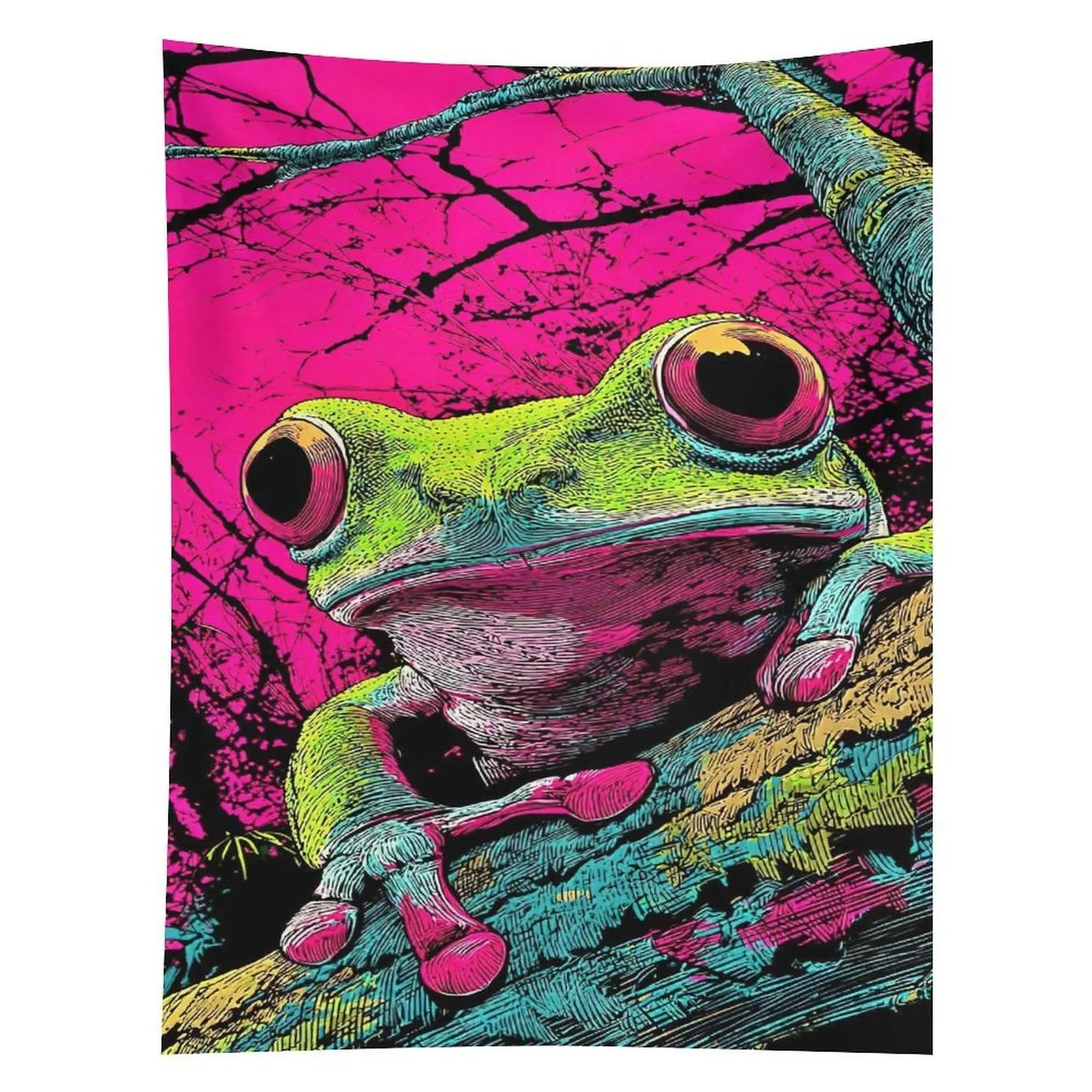 Neon Tree Frog Tapestry Psychedelic Jungle Animal Wall Hanging Decor