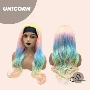 JBEXTENSION 26 Inches Curly Rainbow Color with Tinsel Halloween Style Headband Wig UNICORN