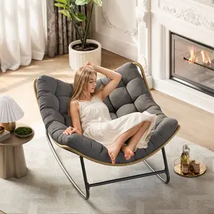 UDPATIO Outdoor Rocking Chair with Oversized Cushion Indoor/Outdoor Lounge Rocker for Greenish Garden Luxury Lounge Relax Leisure LivingRoom Furniture SpringGardening