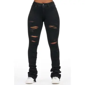 Teyja Black Distressed Super Stacked Jean