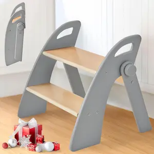 Bobike Wooden 2 Step Stool for Kids Bathroom Sink Foldable Anti-Slip 2-Step for Toilet Potty Training, Child Stepping Stool for Kitchen Nursery Bedroom, Sturdy Non Slip Adult Stool for Closet