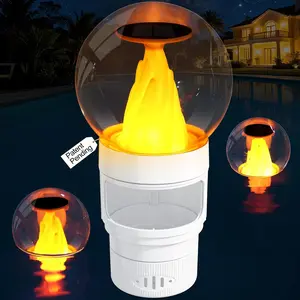 Summer Spring Gift Solar Chlorine Floater,Chlorine Floater with Solar Flame Light,Adjustable Release Floating Chlorine Dispenser for Pool,Large Capacity Pool Chlorine Floater,Chlorine Floater for Hot Tub(White)