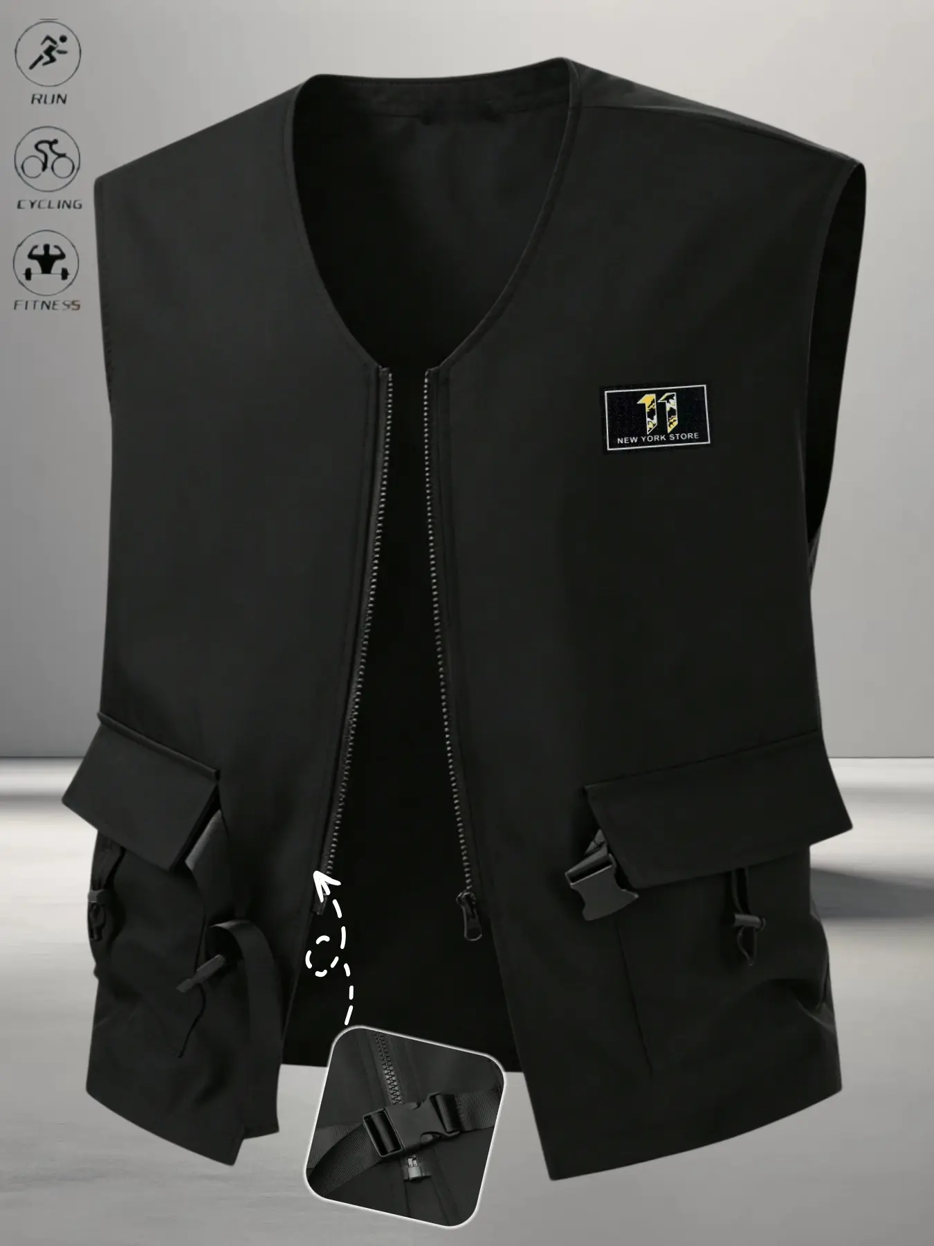Men's Tactical Utility Vest, Multi Pocket Zip Up Sleeveless Jacket, Lightweight Quick Dry Outdoor Waistcoat for Running Cycling Hiking, Streetwear Cargo Vest