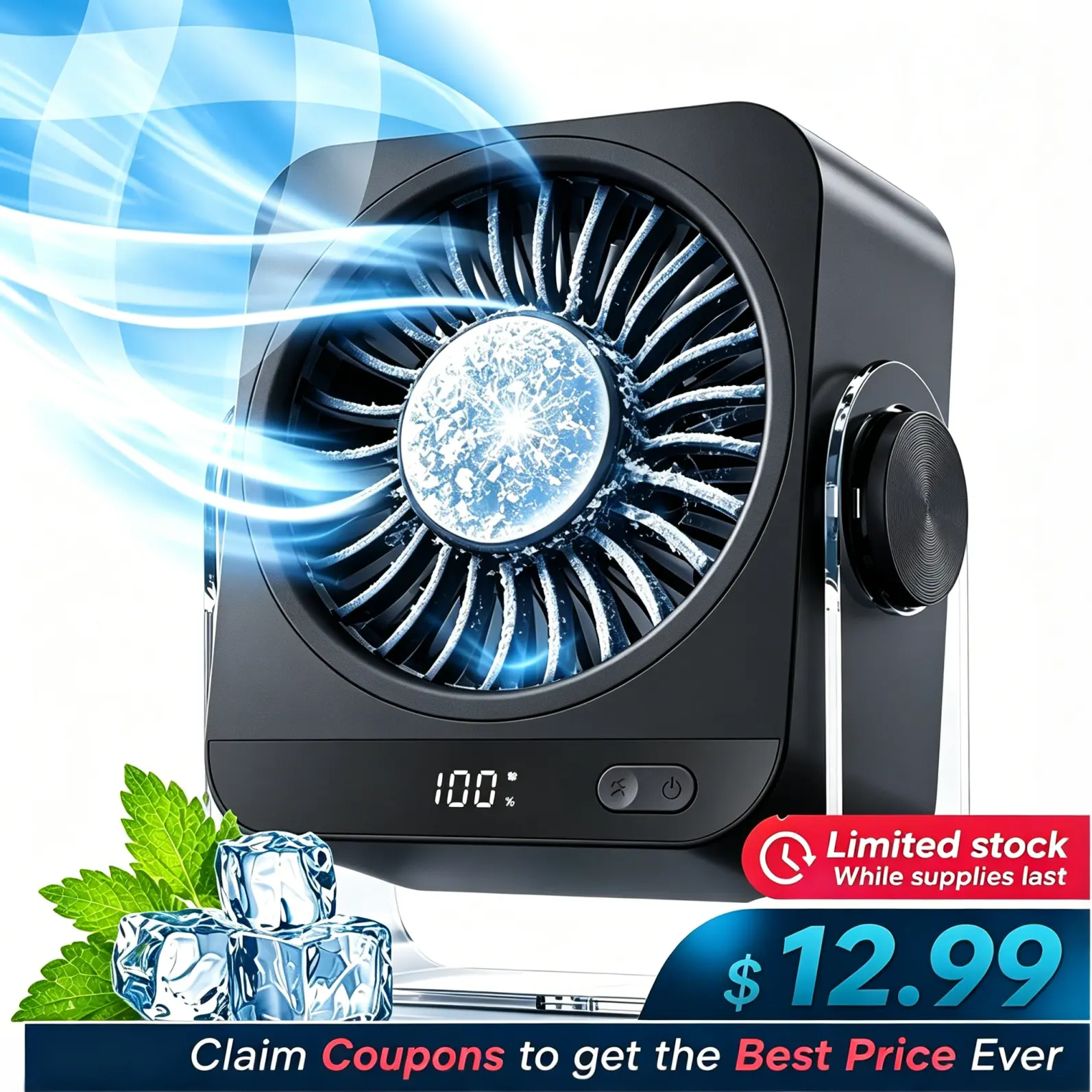 【Cooling Plate Design】Portable Handheld Fan, Rechargeable Fan with 4000mAh Battery, 199 Speed Levels Turbo Mini Fan for Travel, Outdoor, Office and Summer