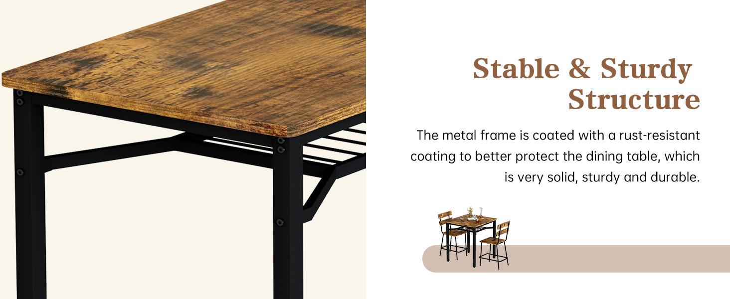 DKLGG 3 Piece Bar Table and Chairs Set, Counter Height Small Dining Table with 2 Bar Stools, Farmhouse Square Kitchen Table with Storage for Bistro, Pub, Small Space