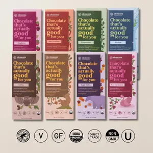 Elements Dark Chocolates Sea Salt, Almond Crunch, Raspberry, Rose Cardamom, Orange Crunch, Peppermint, Coffee, Maple Toffee, Spicy Cayenne - Vegan, Organic, No Palm Oil, No Gluten, No Soy, Low Sugar, Tested safe for Heavy Metals