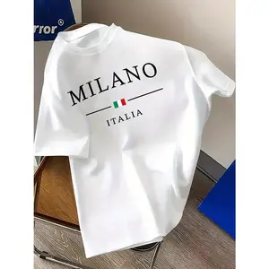 Men's Urban Street Style Cotton T-Shirt with Bold MILANO ITALIA Print - Comfortable Short Sleeve Crew Neck Tee, Casual & Trendy Summer Wardrobe Essential | Black with Italian Flag Design