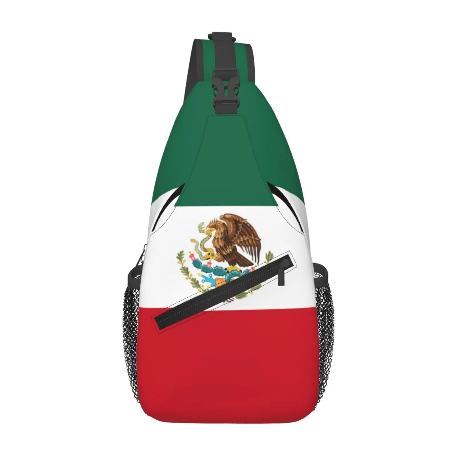 Crossbody Chest Bag with Mexican Flag All Over Print, Retro Style Polyester Sling Backpack, Lightweight Multi-Use for Travel and Hiking, Foldable, Shoulder Strap, Breathable, Adjustable Strap