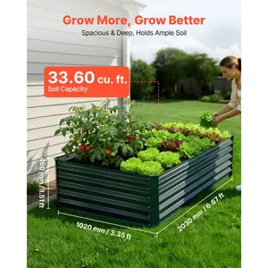 fathersdaygift  VEVOR 1 Pack Galvanized Raised Garden Beds, 8x 4x 1 ft, Rectangular Metal Planter Boxes Kit Outdoor, Bottomless Elevated Planting Box with Gloves, Alu - Zinc, for Growing Flowers Vegetables, Dark GrayVEVOR Super Brand Day