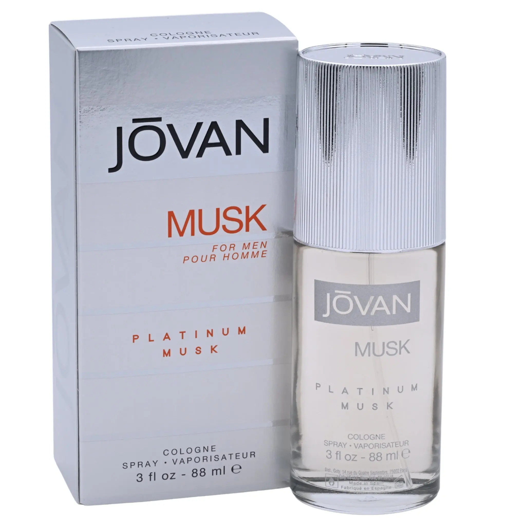 Jovan Musk Platinum EDC Spray-On Fragrance for Men, 3.0 oz Bottle - Fragrant, Packaged Men's Fragrance, New in Box, Bottle Men's Fragrance