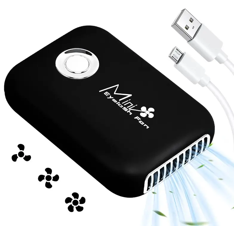 Buqikma Eyelash Mini Lash Fan for Eyelash Extension Portable Lash Fan Dryer Handheld Rechargable USB Eyelashes Fans with 3 Adjustable Speed Cooling Air Fans Eyelashes Extension Application (Black)