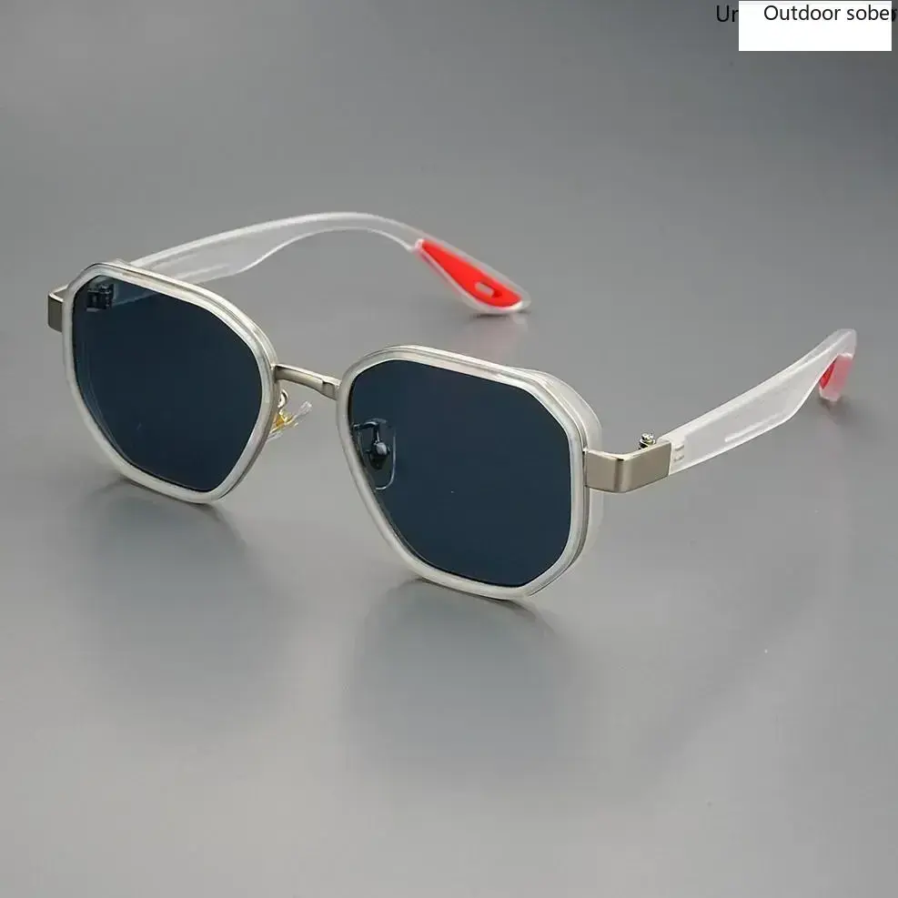 XUH Unisex Clear Frame Geometric Polygon Sunglasses with Metal Trim, UV400 Anti-Glare Dark Lens TR90 Lightweight Eyewear with Non-Slip Temple Tips, Retro Sport Shades for Driving, Fishing, Travel & Daily Casual Wear