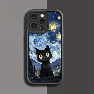Van Gogh's Starry Night: Cute and Cool Black Cat-Themed Phone Case, High Quality Protective Phone Case Accessories, Suitable for iPhone 17/16/15/14/13/12/11 Pro, Plus, Pro Max, Mini, X, XS,XSMAX, XR and Other Series, Shockproof, Lightweight, TPU Material.