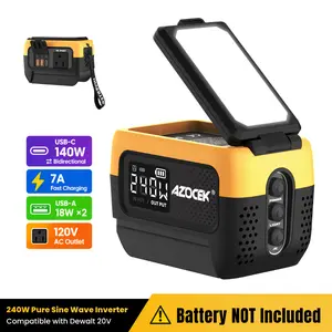 AZOCEK 240W Pure Sine Wave Portable Generator Compatible with DeWalt 20V Battery, 140W USB-C PD 3.1 Laptop Fast Charger & 7A Rapid Battery Recharging Hub, 120V AC Power Station with 600LM LED (Battery Not Included)