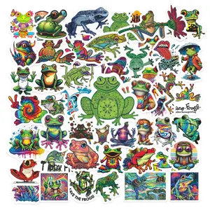 50pcs Colorful Frog Stickers Pack, Waterproof Cute Tie Dye Art Animal Decals for Laptop, Water Bottle, Skateboard & Luggage, Nature Lover Gift, Sticker Packs