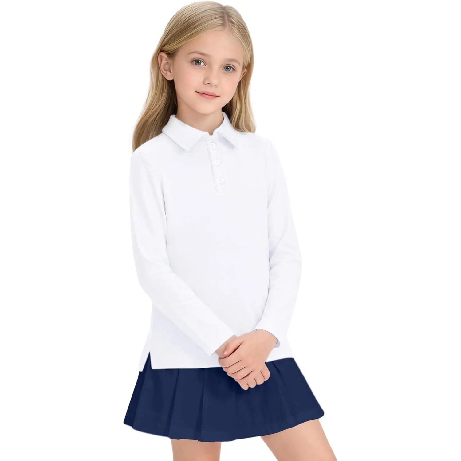 Girls Uniform Shirts Long Sleeve Polo Shirt for Girls