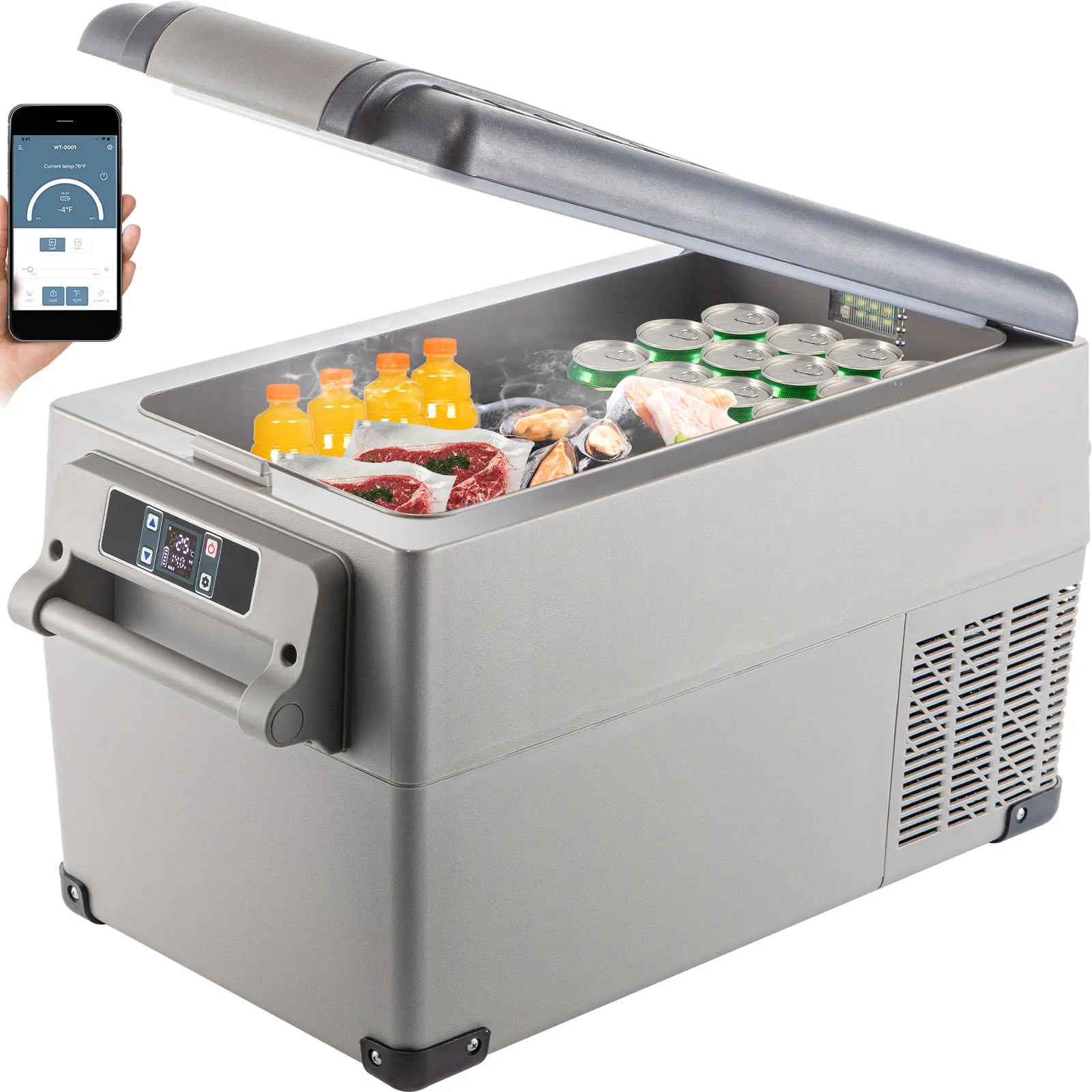 【summerfinds】VEVOR Portable Refrigerator 37 Quart(35 Liter),12 Volt Refrigerator App Control(-4℉~68℉), Car Refrigerator Dual Zone with 12/24v DC & 110-240v AC for Camping, Travel, Fishing, Outdoor or Home Use