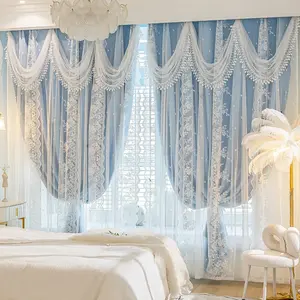 French Style Double Layer Blackout Curtains, Vintage Lace Sheer Drapes for Bedroom, Luxury High-End Design, 1 Piece, Blackout Window Cover, Net Curtains Window