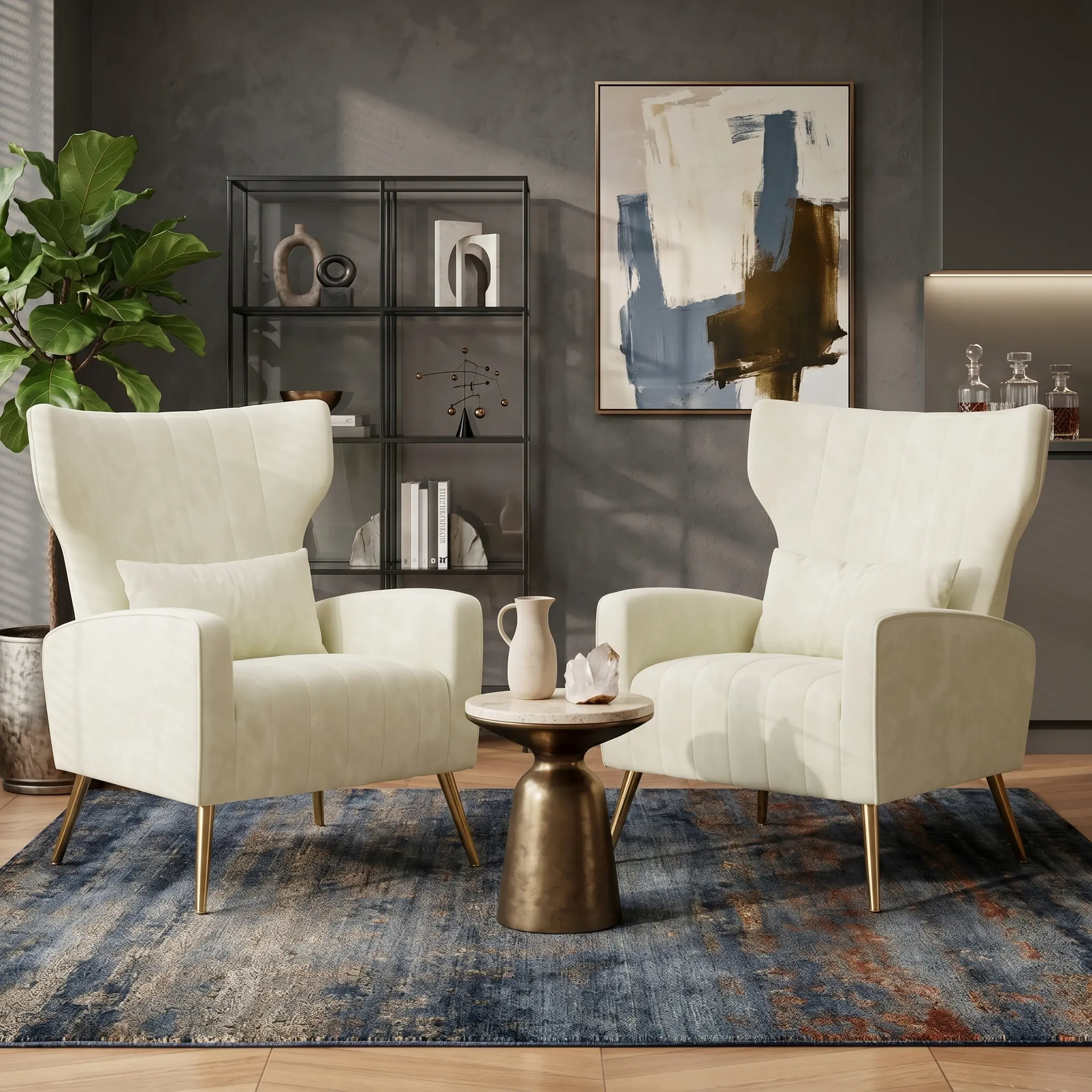 Comfy Velvet Midcentury Modern Reading Armchair - Padded Seat, Spring Support, Metal Legs, Neutral Tone Upholstered Soft Seating, Reading Support for Living Room, Bedroom | Indoor Furniture Chairs, Midcentury Modern Armchairs, Neutral Tone Armchairs