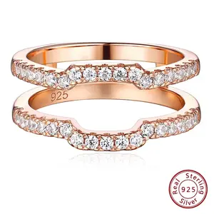 K Gold Color 925 Silver Jewelry Wedding Rings Enhancers for Women Square Hollow Guard Band AAAAA CZ Anniversary Gift#Love Story#Love Story #Love Story