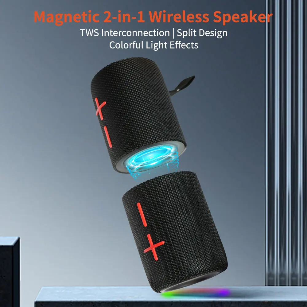Cyboris S11 2-in-1 Bluetooth Speaker - 20W Loud Bass, HD Surround Sound, Waterproof, Magnetic Portable Speaker, 24h Party Power, Stereo Connectable, Handsfree Calls, 24H Playtime for Smartphones, Bluetooth Speakers