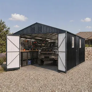 All Weather Metal Garage Shed 12x20 ft Enclosed Car Port Metal Carport Reinforced Frame Steel Roof for Full Sized Pickup Trucks