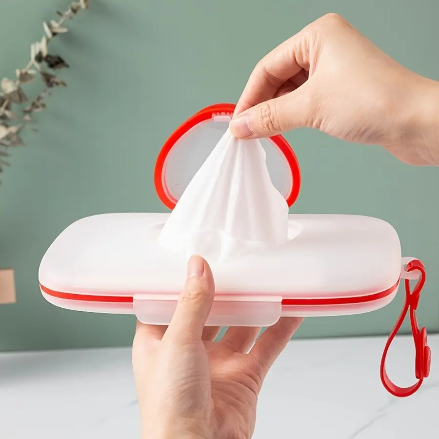 Portable Multifunctional Heart-Shaped Storage Box, Wet Wipe Holder, Mask Organizer, Press Button Design, Children Travel Tissue Box, PP Material