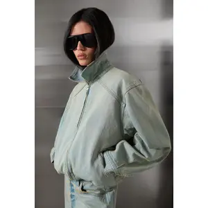 COLLARED DENIM BOMBER JACKET