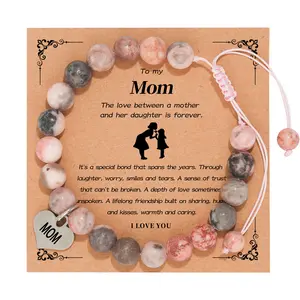 Mother-Daughter Sweetheart Bracelet - Natural Stone Beads A Bond Forever Gift for Mom with Special Message & Heart Tag