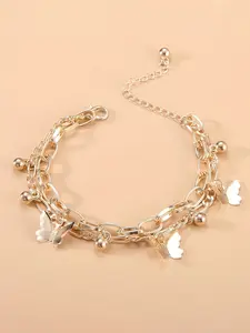 Fashion Sweet Butterfly Round Ball Bracelet, Simple Elegance Fringe Double Layer Set, Stylish Hand Jewelry for Women, Fashion Jewelry Accessories, Layered Stack Bangles