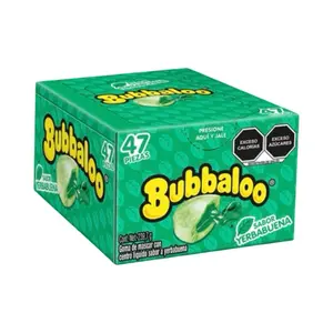 Bubbaloo Yerba Buena (Spearmint) Chewing Bubble Gum with Liquid-Filled Center, Box of 47 Pieces Snack Flavor, Mexican Candy, Dulces Mexicanos Chewy Candies Sweet