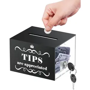 Tip Jar for Bartenders, 6" x 5" x 4", Tip Box Tips Jar with Lock, Tip Bucket  Storage Container  Collection Box for Bars Restaurants Cafes, Donation Boxes Suggestion Boxes