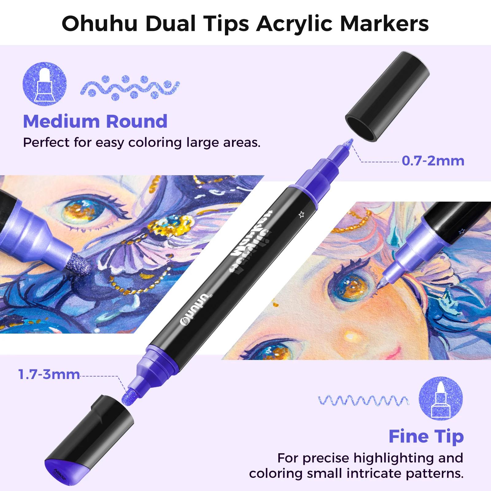 Ohuhu Acrylic Paint Pens:  Dual Tips (Round & Fine) - 90 Colors - Acrylic Markers High Opacity Paint Markers Waterproof Lightfast for Rock Painting Easter Eggs Wood Glass Ceramic Canvas - Kakaako Series of Ohuhuart