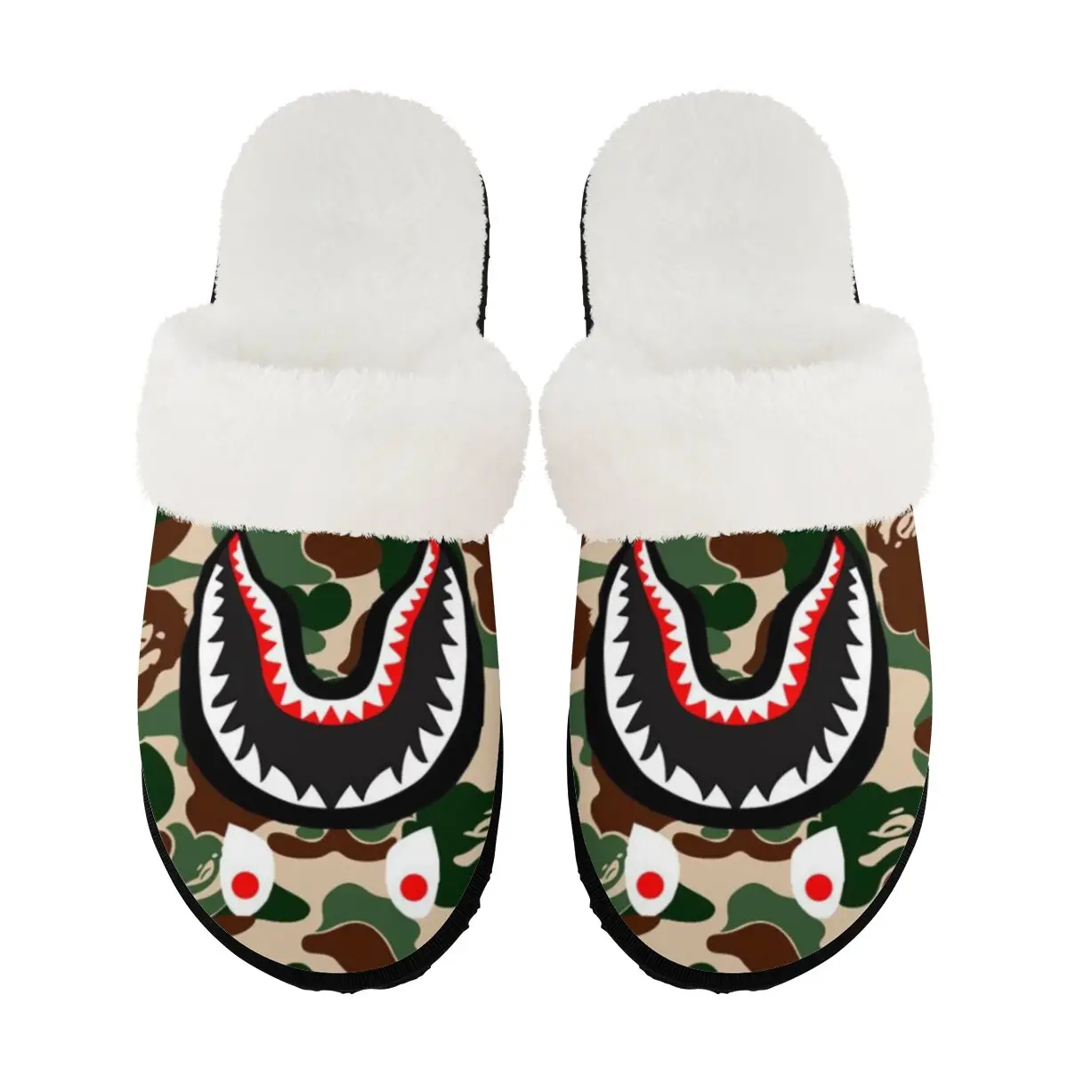 Sprayground Shark Cozy Slippers for Women Indoor and Outdoor Fuzzy Shark Teeth House Shoes with Camouflage Shark Teeth Anti-Skid Sole Gifts for girls boys